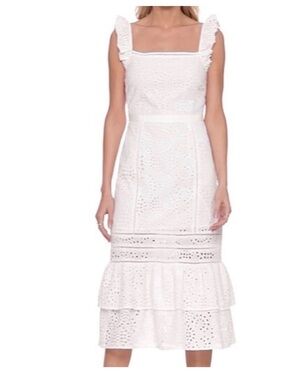 Banana Republic White Eyelet Ruffle-Strap Midi Dress Size 14